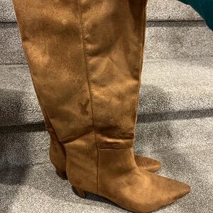 a new day Tan Suede Over-the-Knee Pointed-Toe Boots